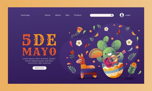 Cinco de Mayo의 그라디언트 랜딩 페이지 템플릿