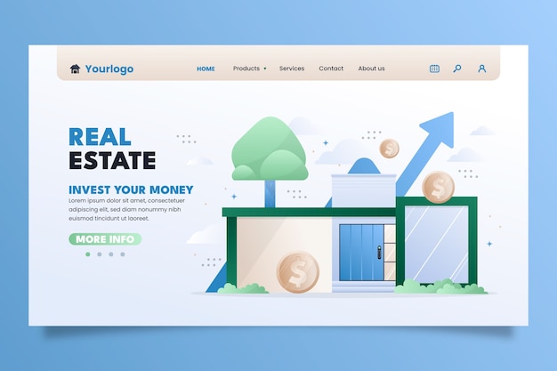 Vector gradient landing page template for real estate