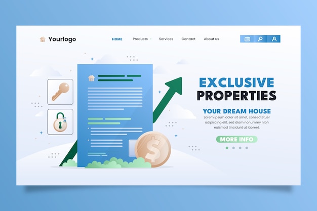 Vector gradient landing page template for real estate
