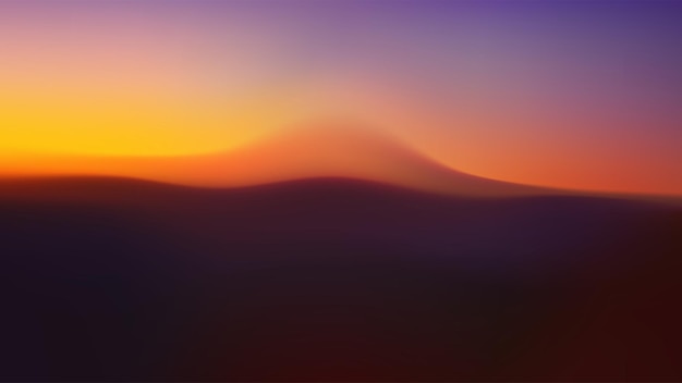 Vector gradient landscape with volcano blurry volumetric silhouettes of hills vector wavy background with mountain slopes in fog desert wallpaper