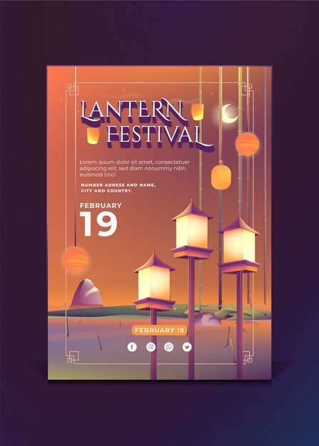 Modello di poster verticale del festival delle lanterne sfumate