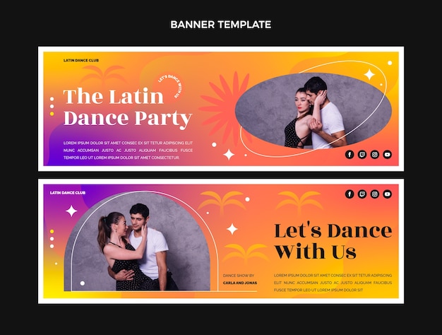 Vector gradient latin dance party horizontal banners