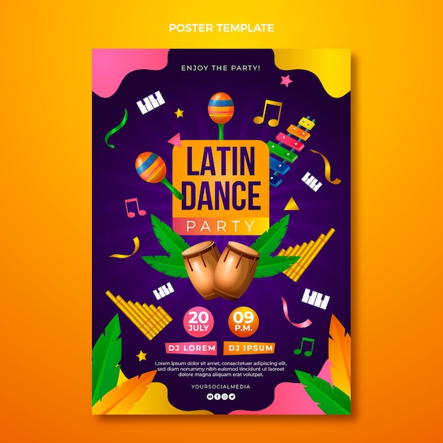 Vector gradient latin dance party template