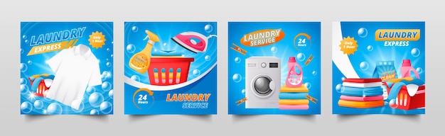 Vector gradient laundry service cards set collection