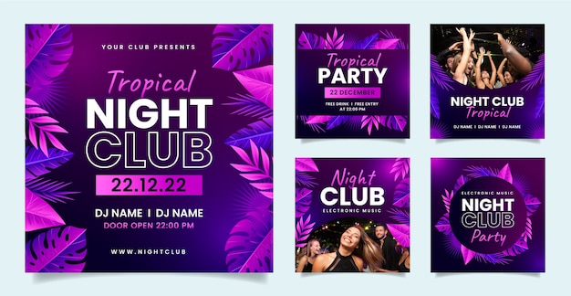 Vector gradient leaves night club instagram posts