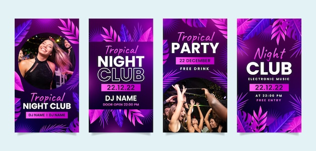 Vettore il gradiente lascia le storie di instagram dei night club