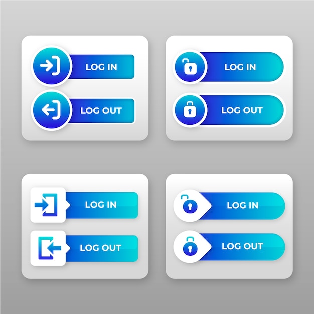 Vector gradient login and logout buttons collection design
