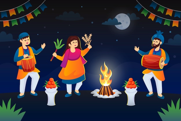 벡터 그라디언트 lohri 축제 축하 그림