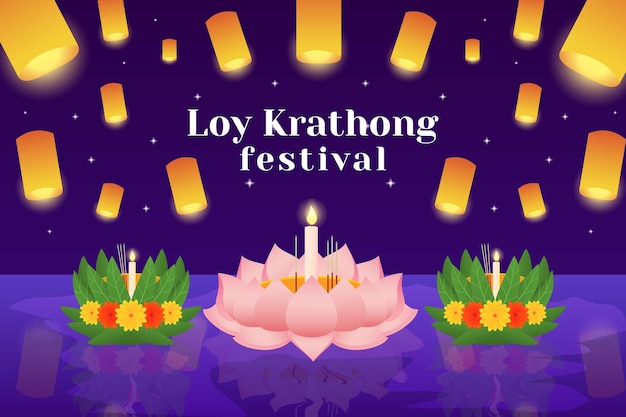 Vector gradient loy krathong festival banner illustration design