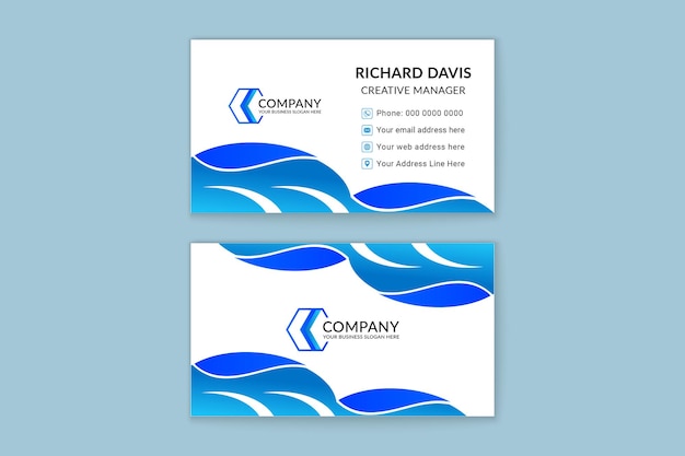 Vector gradient luxury blue color wave style business card template