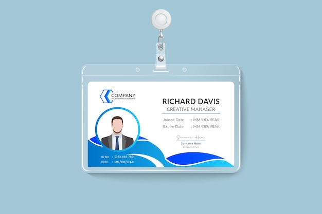 Gradient luxury blue color wave style ID card design