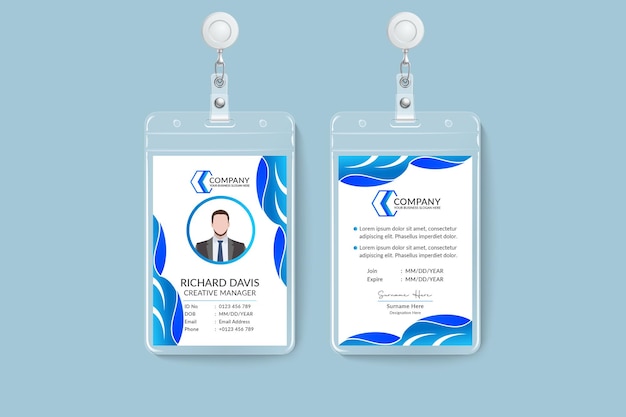 Gradient luxury blue color wave style ID card template