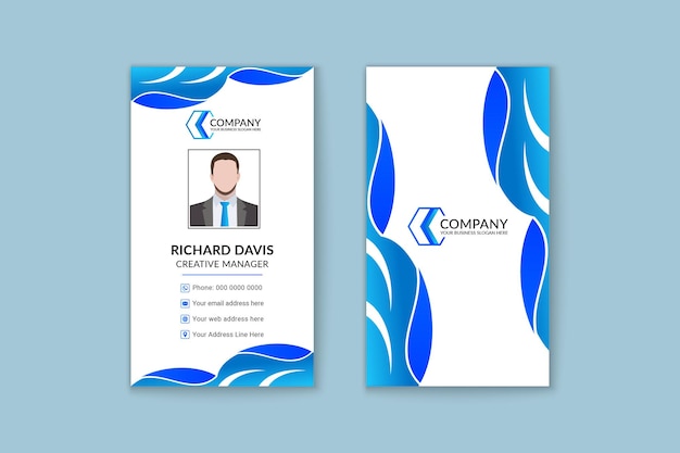 Gradient luxury blue color wave style vertical business card template