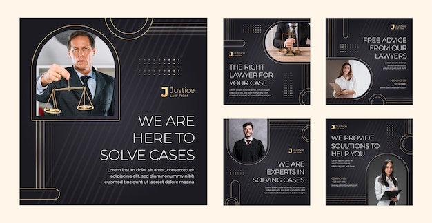 Vector gradient luxury law firm instagram posts collection