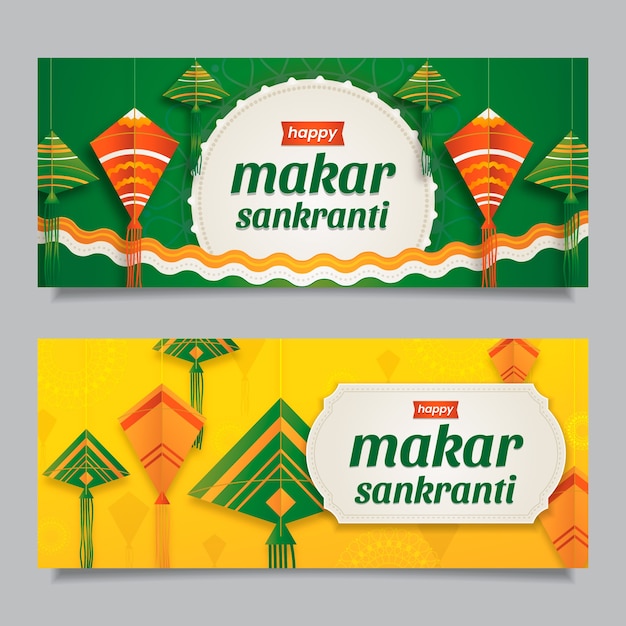 Vector gradiënt makar sankranti horizontale banners set