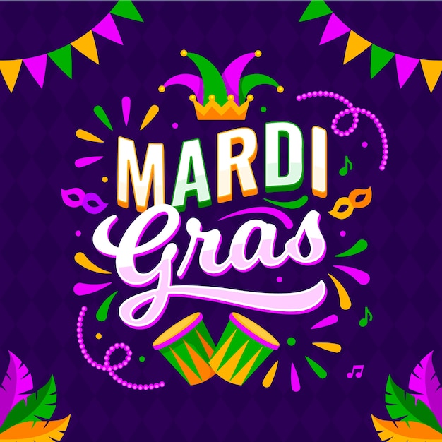 gradient mardi gras text illustration