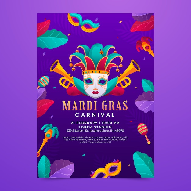 gradient mardi gras vertical poster template
