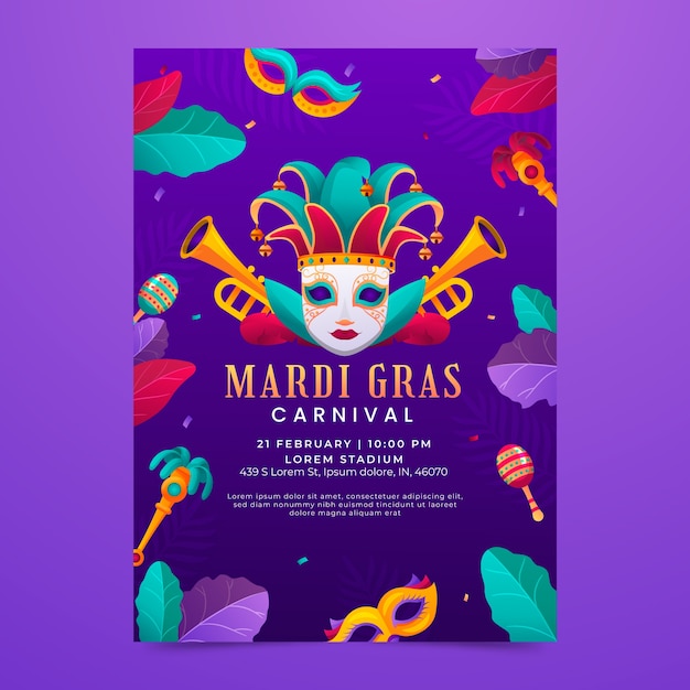 Vettore modello di poster verticale gradiente mardi gras