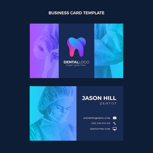 Vector gradient medical horizontal business card template