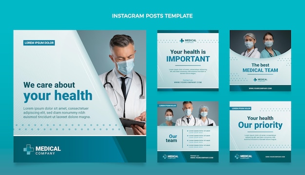 Vector gradient medical ig posts set