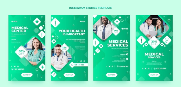 Vettore raccolta di storie di instagram mediche sfumate