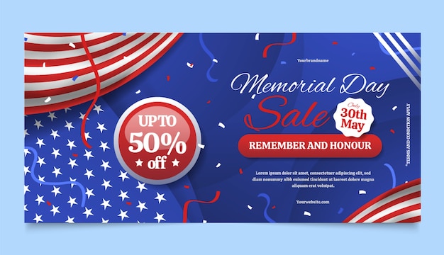 Gradient memorial day sale horizontal banner template