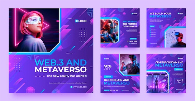 Vector gradient metaverse concept instagram posts