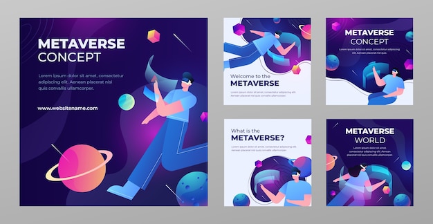 Vector gradient metaverse instagram posts