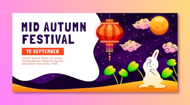 Modello di banner orizzontale del festival di metà autunno sfumato