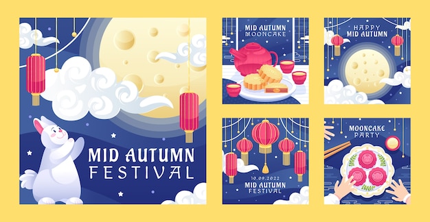 Vector gradient mid-autumn festival instagram posts collection