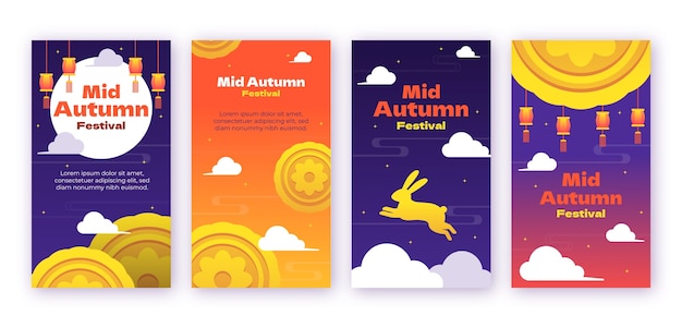 Vector gradient mid-autumn festival instagram stories collection