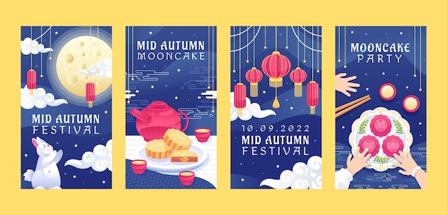 Vettore raccolta di storie di instagram del festival di metà autunno sfumato