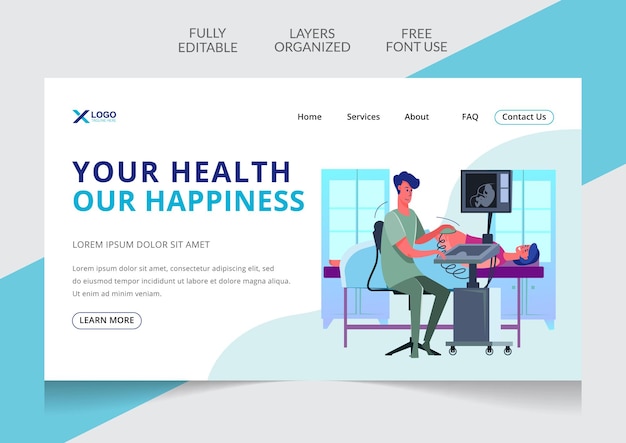 Vector gradient and modern medical landing page editable template