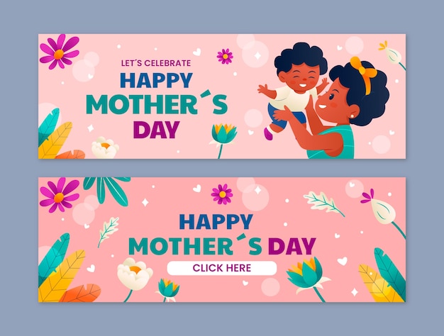 Vector gradient mother's day horizontal banners pack