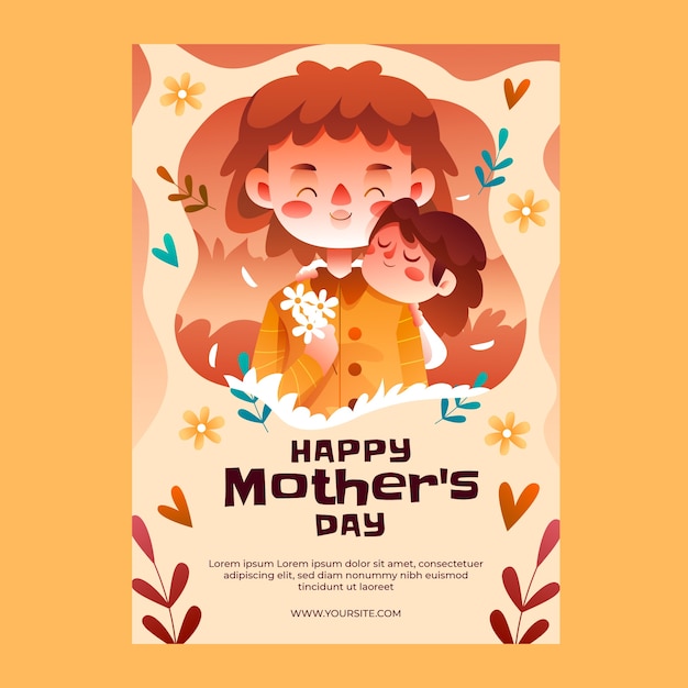 Градиентный вертикальный шаблон плаката на День матери