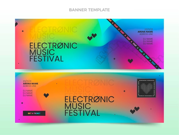 Gradient music festival horizontal banners