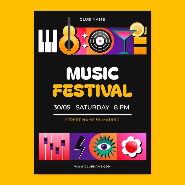 Gradient music festival poster template