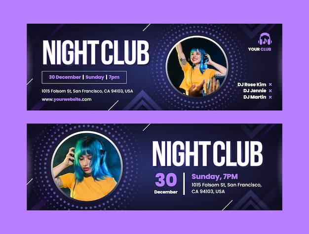 Vector gradiënt nachtclub horizontale banner