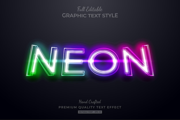 Effetto stile di testo premium modificabile al neon sfumato