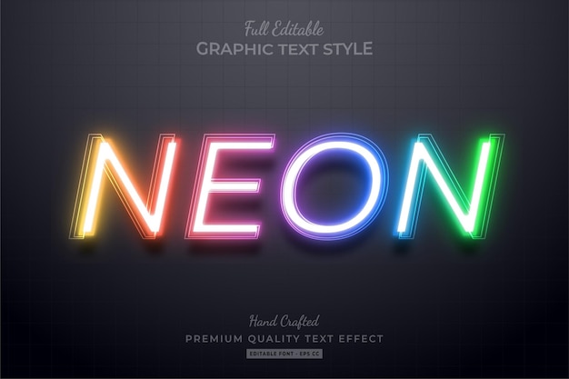 Vector gradient neon editable text effect font style