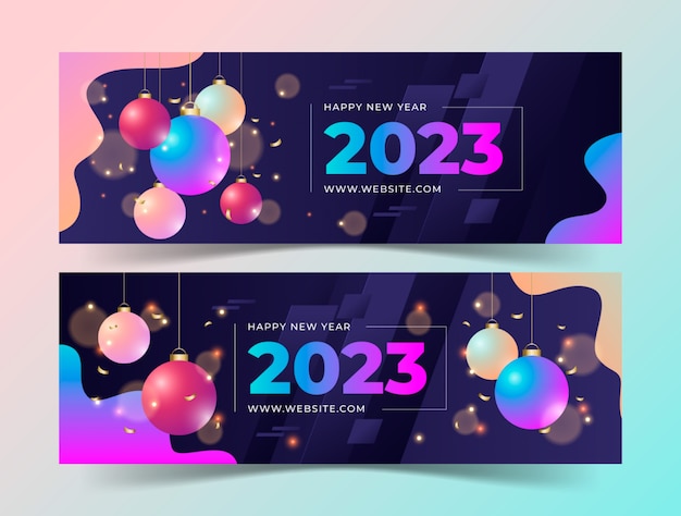 Gradient new year 2023 horizontal banners set