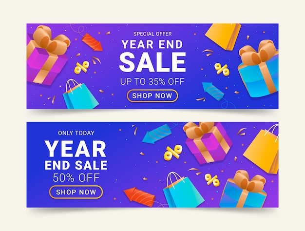 Gradient new year 2023 horizontal banners set