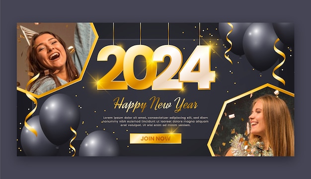 Gradient new year 2024 horizontal banner template