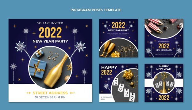 Collezione di post di instagram di capodanno sfumato