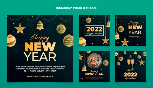 Vettore collezione di post di instagram di capodanno sfumato