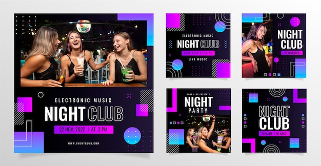 Gradient night club instagram posts