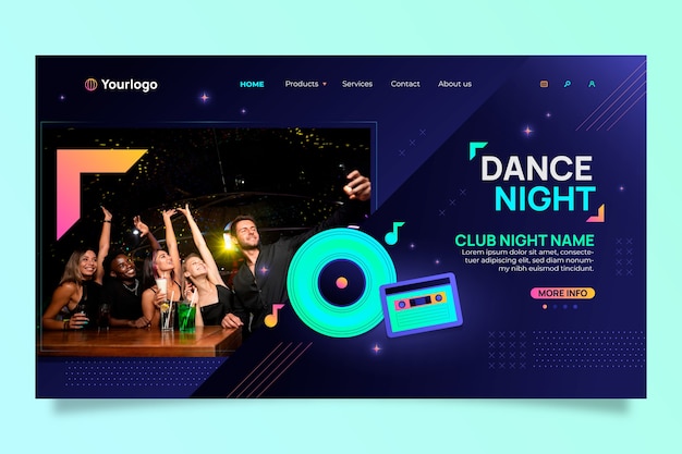 Vector gradient night club landing page template