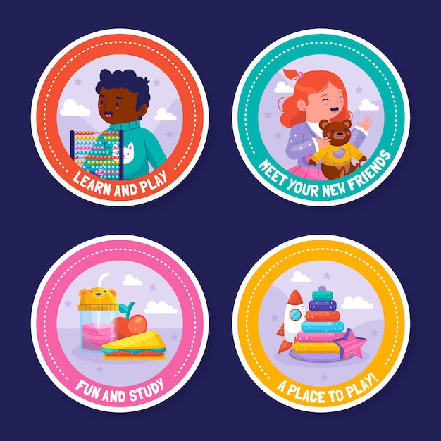 Vector gradient nursery school labels collection