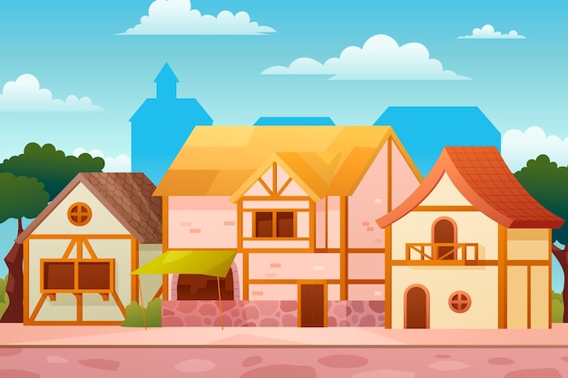 Vector gradient old village illustration