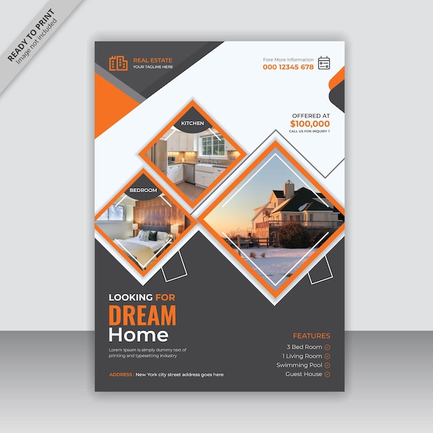 Gradient Orange White and Grey Real Estate Flyer with Geometric Image Shapes Your Tagline Space